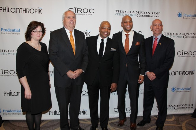 Prudential's Mary Rood and Mark Grier, Robert Clark, Wes Moore and Prudential's Chuck Sevola